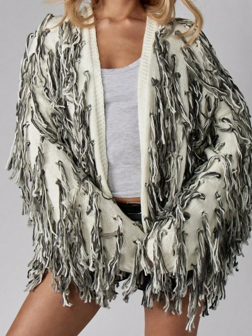 Multicolor Casual Women's Open Front Long Sleeve Fuzzy Cozy Fringe Knit Cardigan